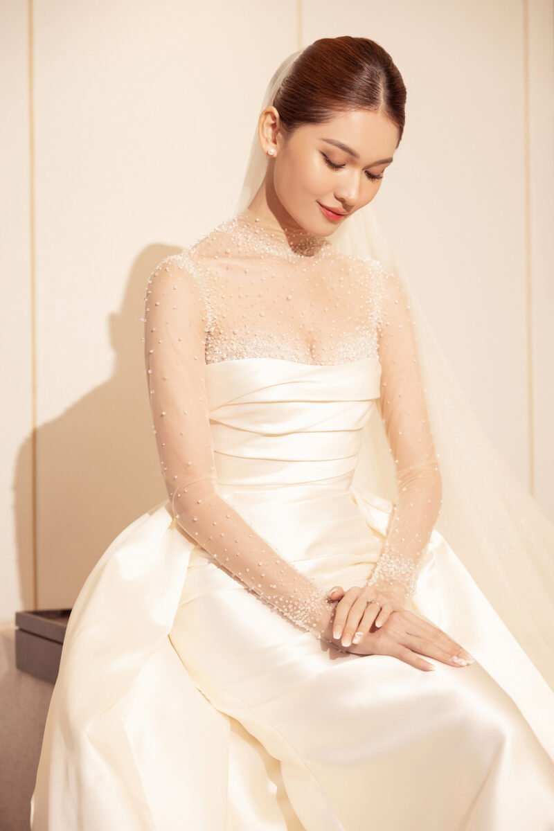 Swarovski Crystal Flared Bridal Gown with Overskirt - Image 3
