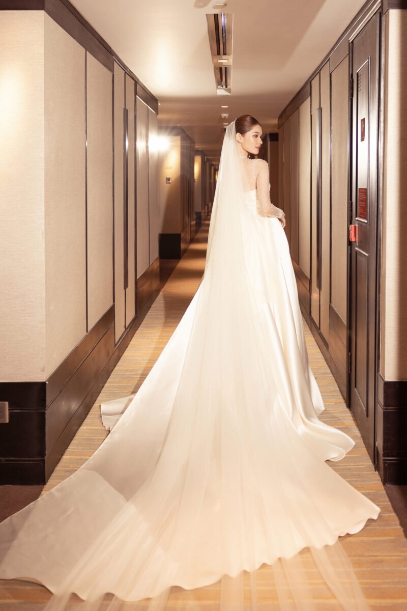 Swarovski Crystal Flared Bridal Gown with Overskirt - Image 4