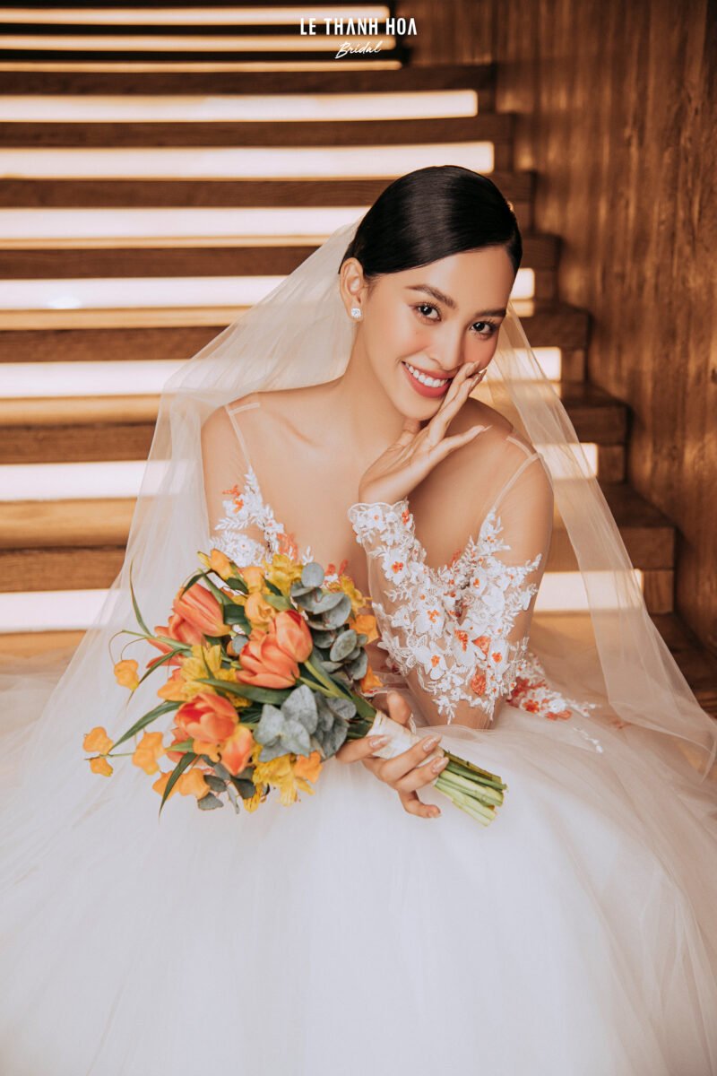 White Floral Motifs & Lace Embroidered Bridal Gown - Image 2