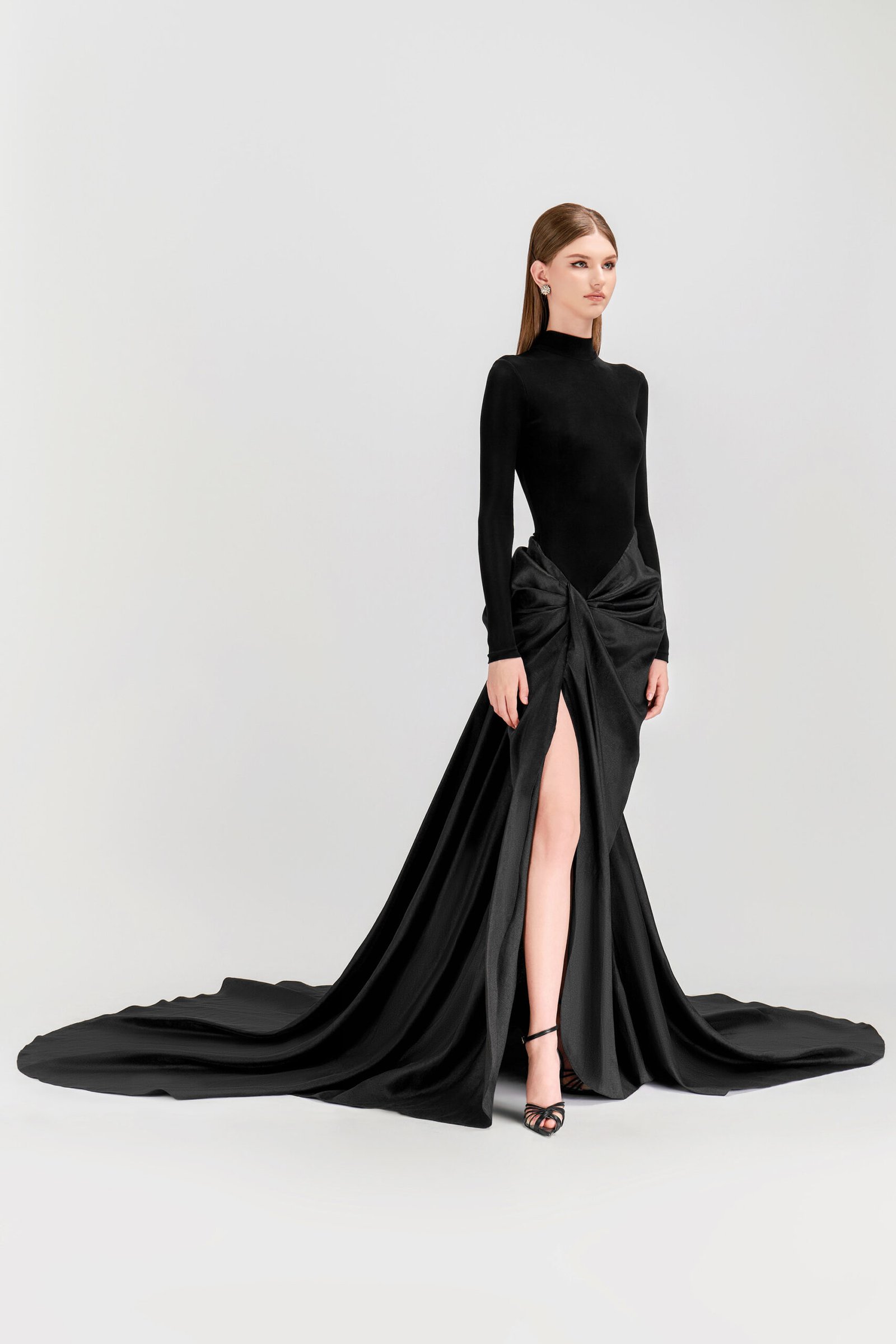 Black Kelsey Turtleneck in Spandex & Taffeta Evening Gown - Image 3