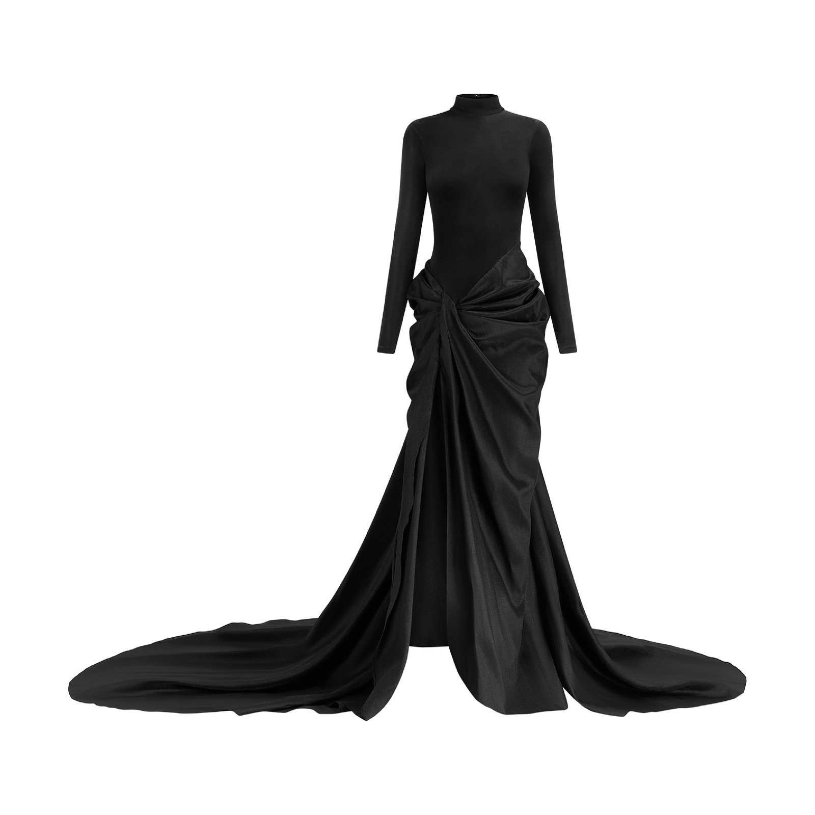 Black Kelsey Turtleneck in Spandex & Taffeta Evening Gown - Image 4